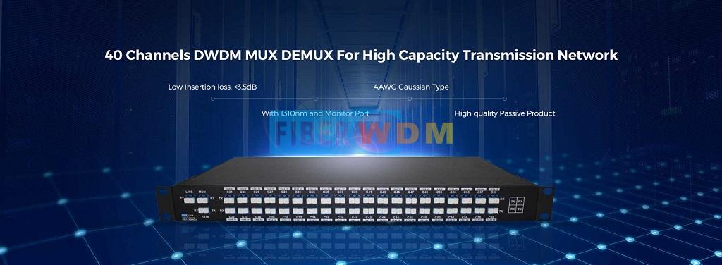 Dual Fiber 40CH C21-C60 DWDM MUX DEMUX, With 1310nm And Monitor Port