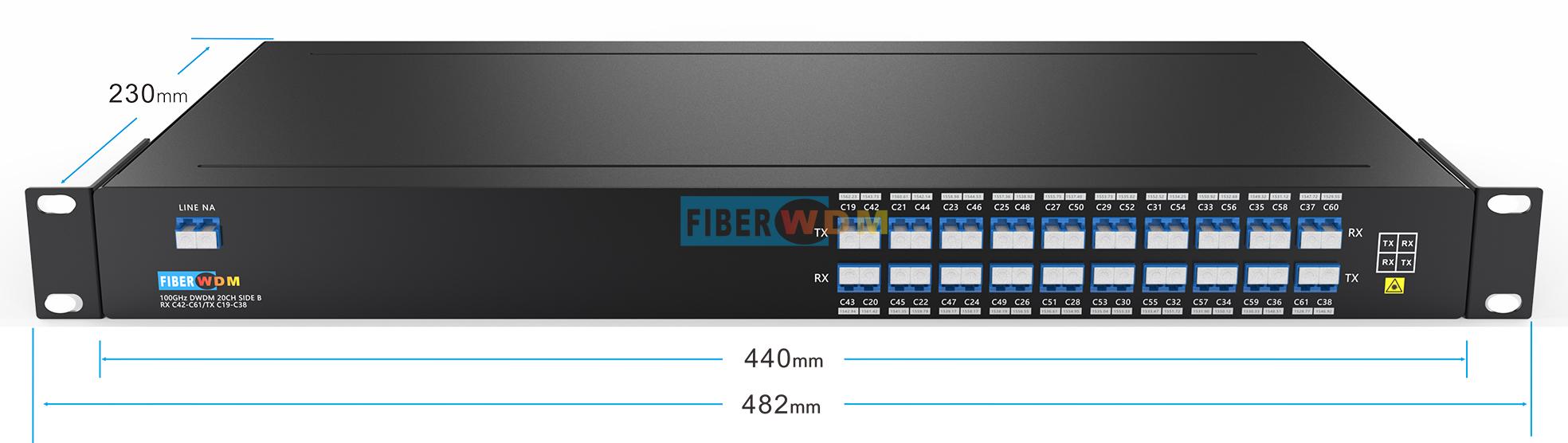 Single fiber DWDM MUX and DEMUX 19” Inch 1U Rack